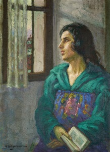 ritratto di lettrice alla finestra fine  by godofredo ortega muñoz